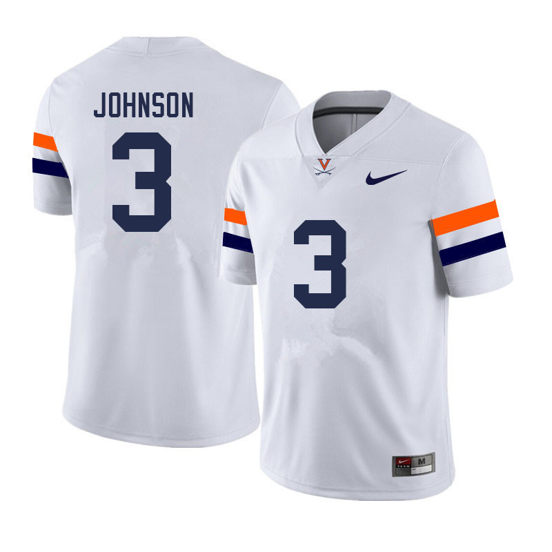 Men #3 Anthony Johnson Virginia Cavaliers College Football Jerseys Sale-White